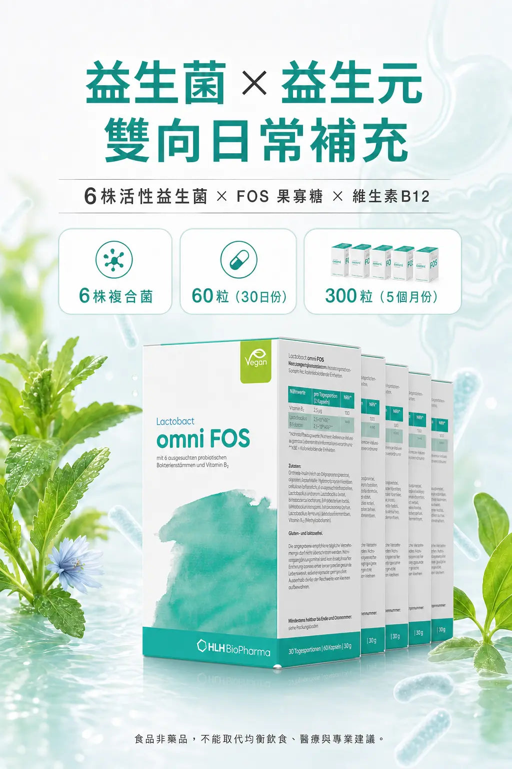 萊德寶 Lactobact omni FOS 腸腦軸益生菌 + 維生素 B12 膠囊 60/300 粒 Lactobact 萊德寶