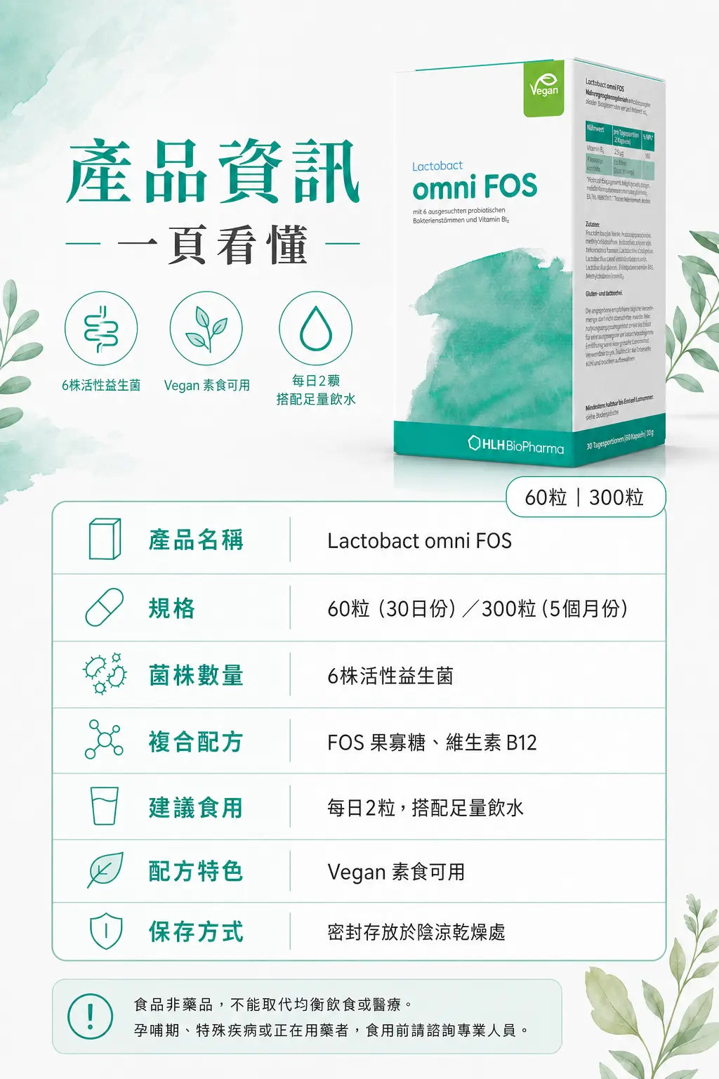 萊德寶 Lactobact omni FOS 腸腦軸益生菌 + 維生素 B12 膠囊 60/300 粒 Lactobact 萊德寶